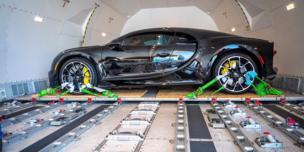Luxury car securely positioned inside MSC Air Cargo Boeing 777 aircraft