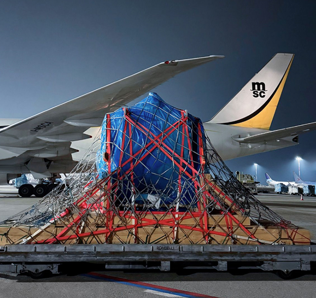 Aircraft engine (AOG) being loaded onto MSC Air Cargo aircraft