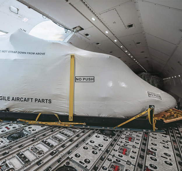 Aircraft engine (AOG) being loaded onto MSC Air Cargo aircraft