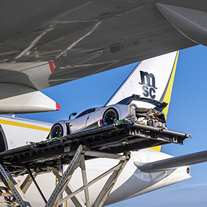 High-value vehicle prepared for air freight shipment
