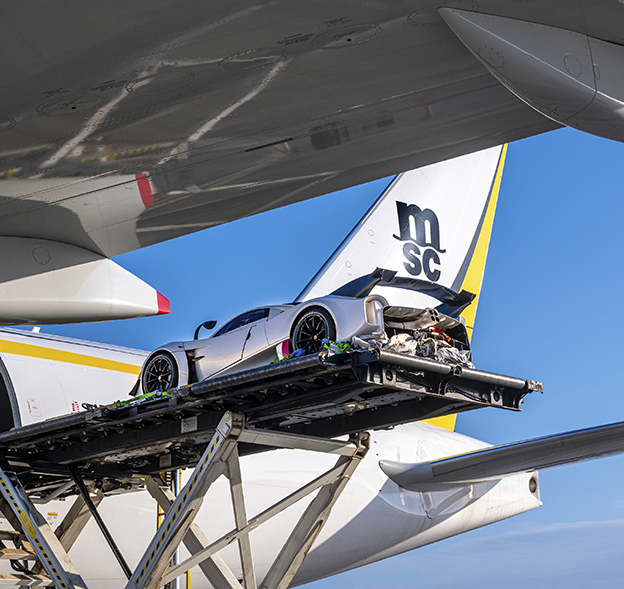 High-value vehicle prepared for air freight shipment