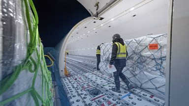 Cargo being loaded into an aircraft