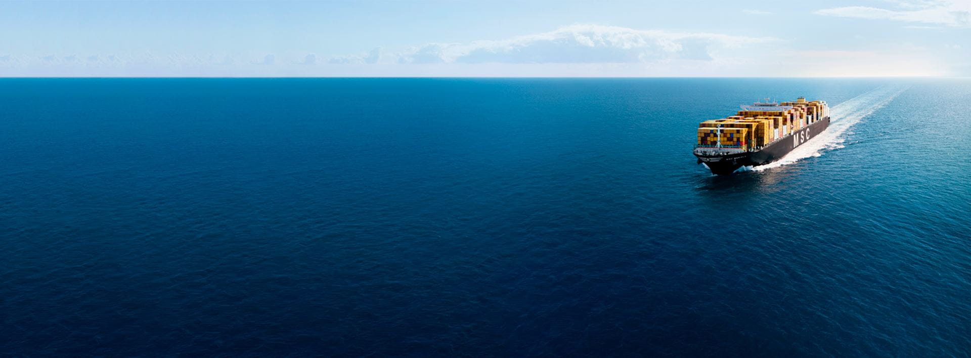 MSC vessel approaching in the deep blue sea