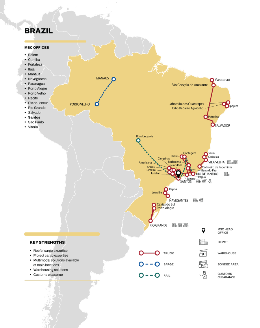 Brazil intermodal map routes