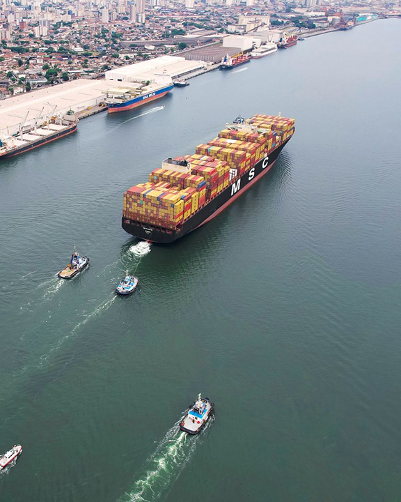 MSC vessel arriving on the Brazilian coast