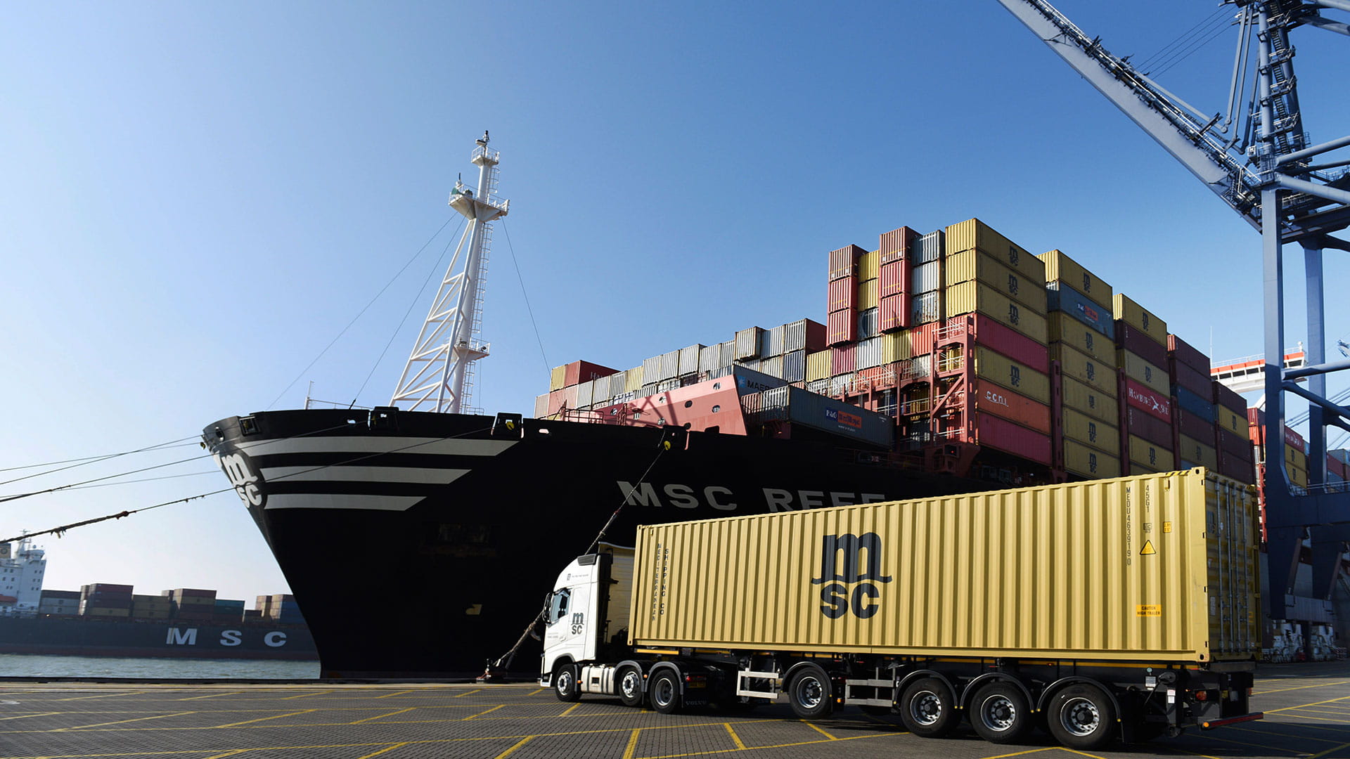 truck with MSC container at the port