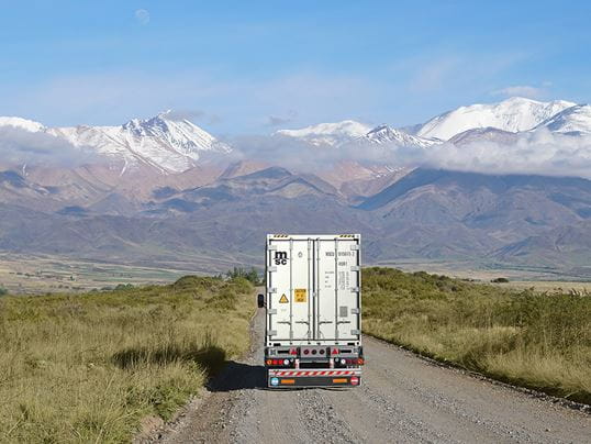 Truck with MSC container on the road