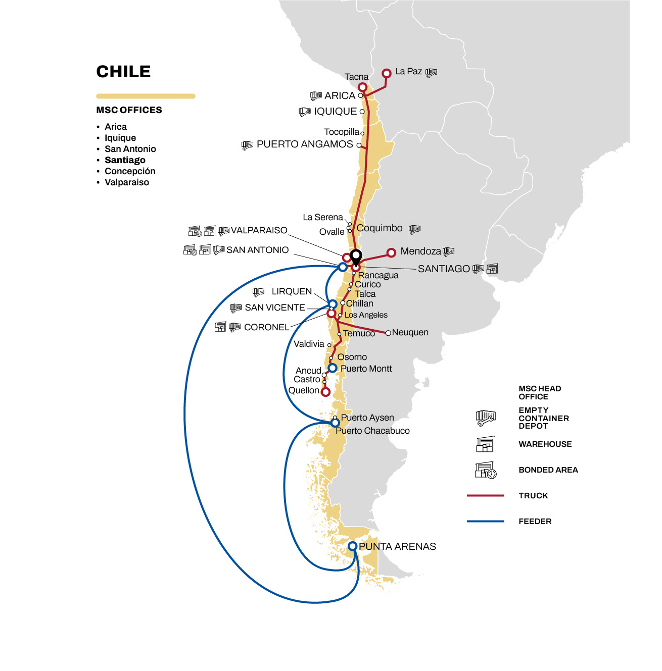 Chile intermodal map