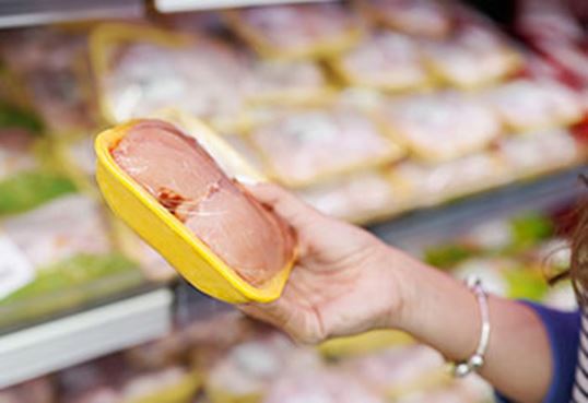 Packaged meat in store