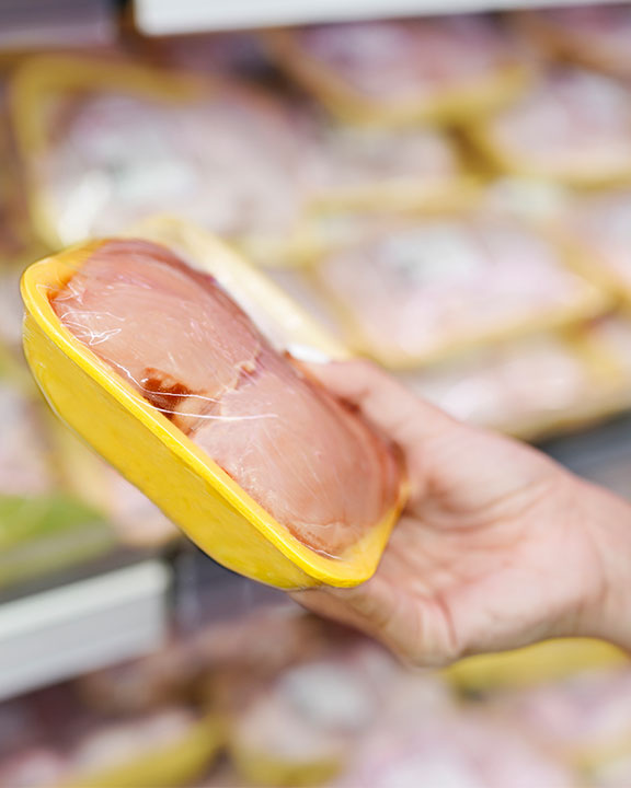 Packaged meat in store