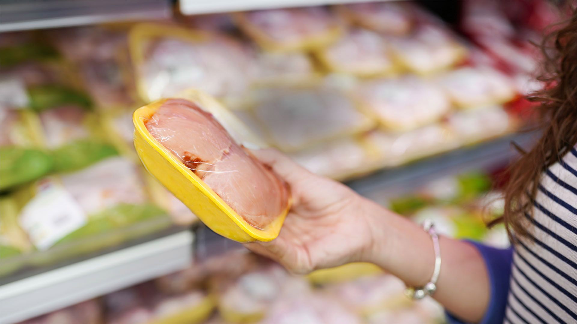 Packaged meat in store