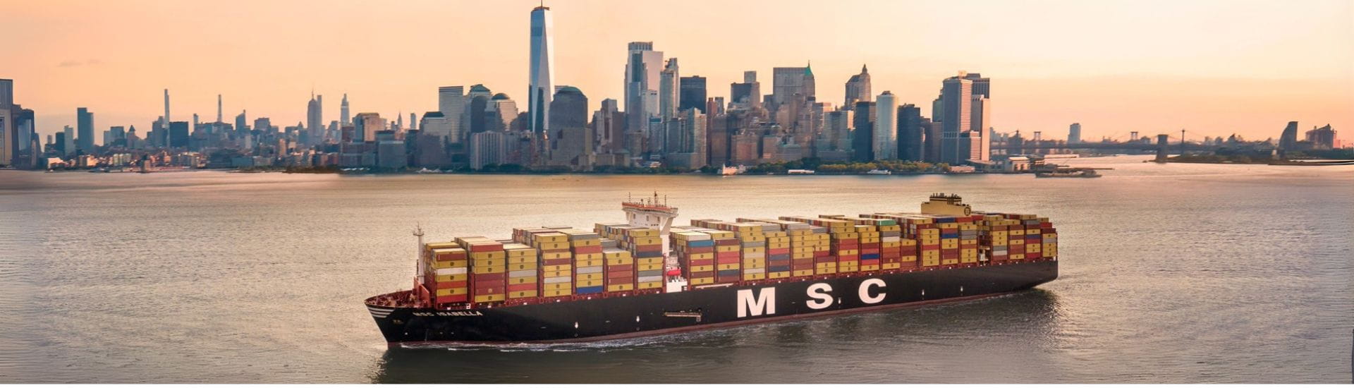 MSC Isabella Vessel in front of the Manhattan skyline