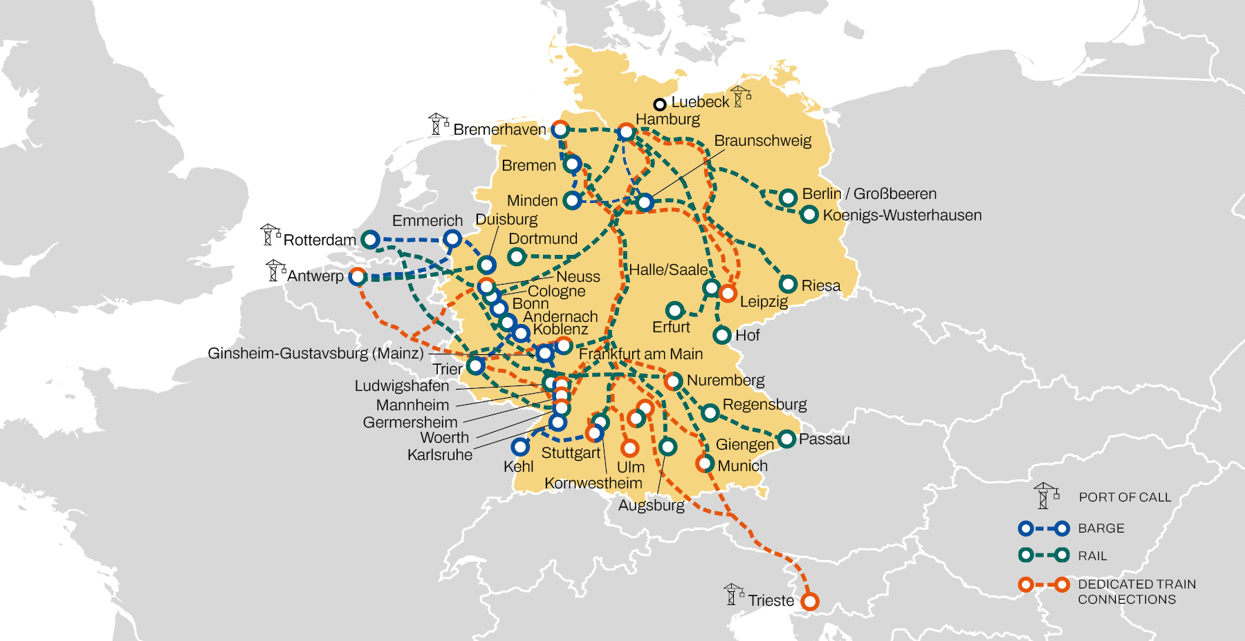 A map showing the intermodal network of Germany