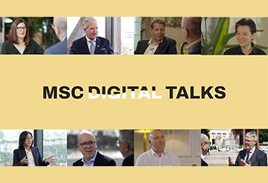 MSC Digital Talks banner featuring a collage of interview scenes on a gold background.