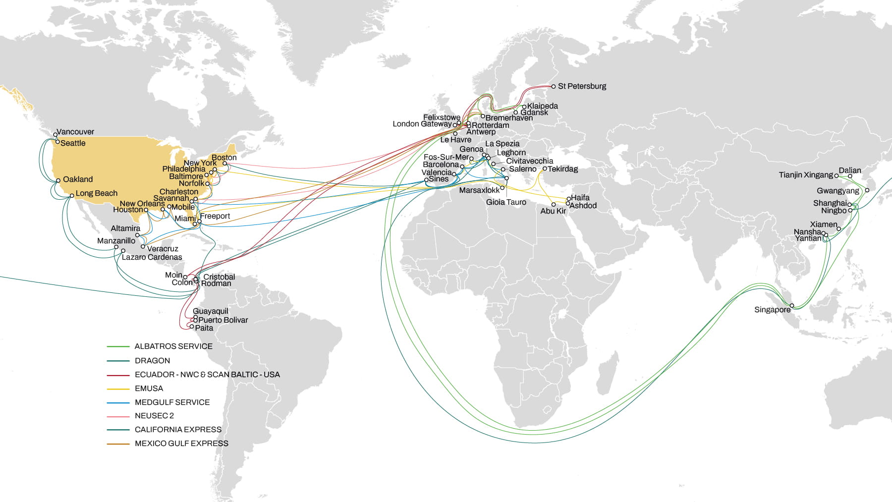 service map transatlantic to USA