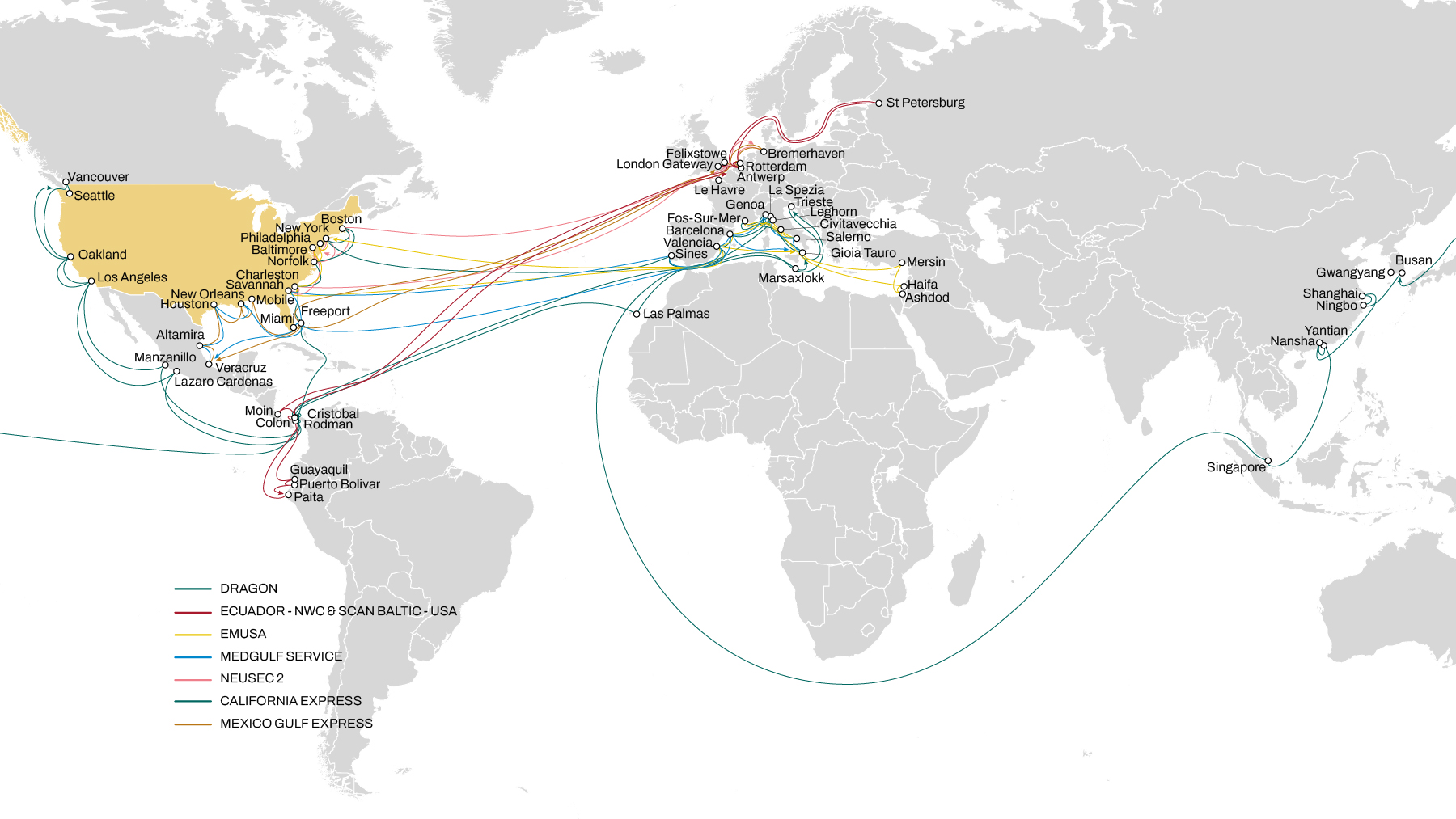 service map transatlantic to USA