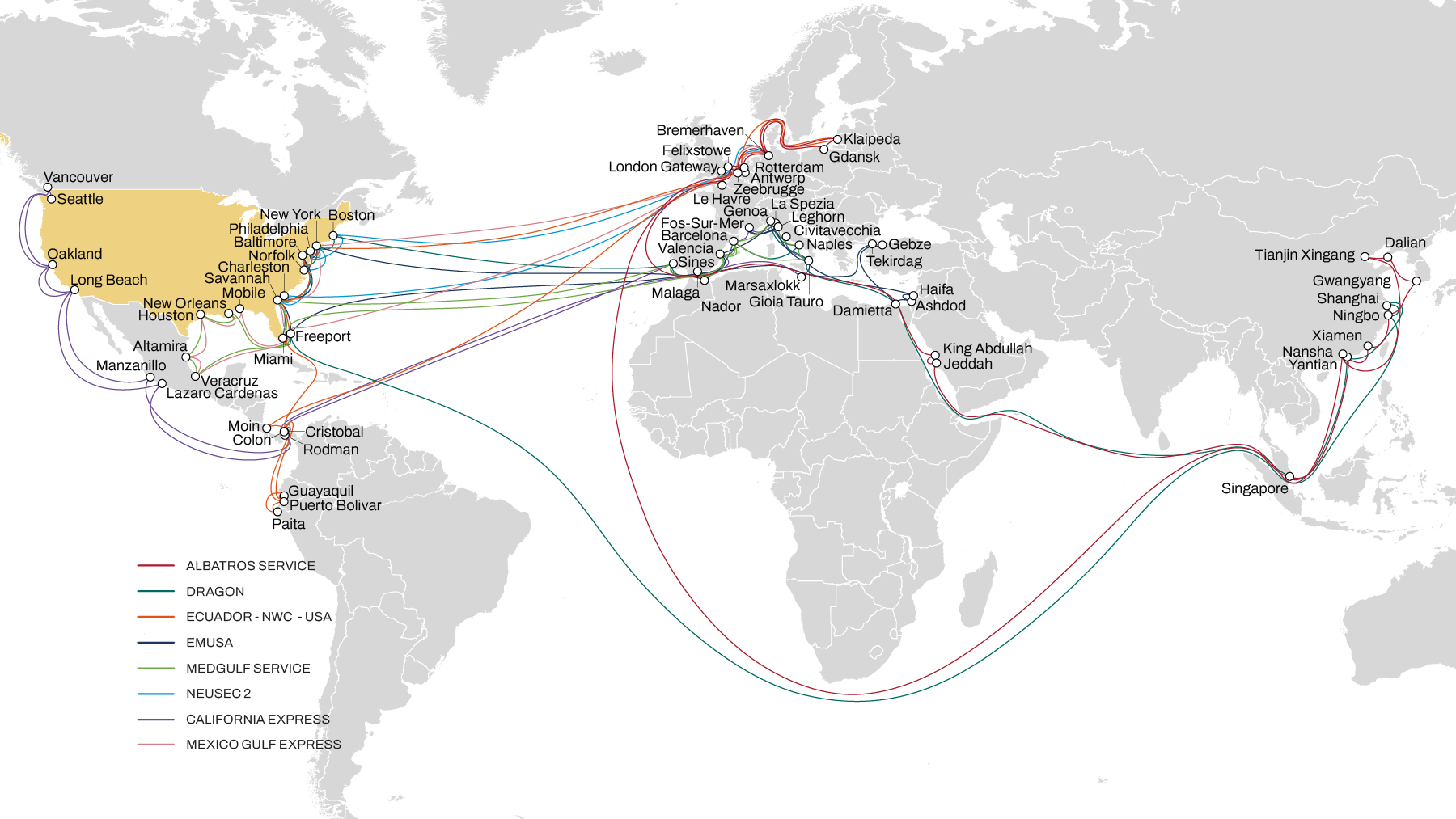 service map transatlantic to USA