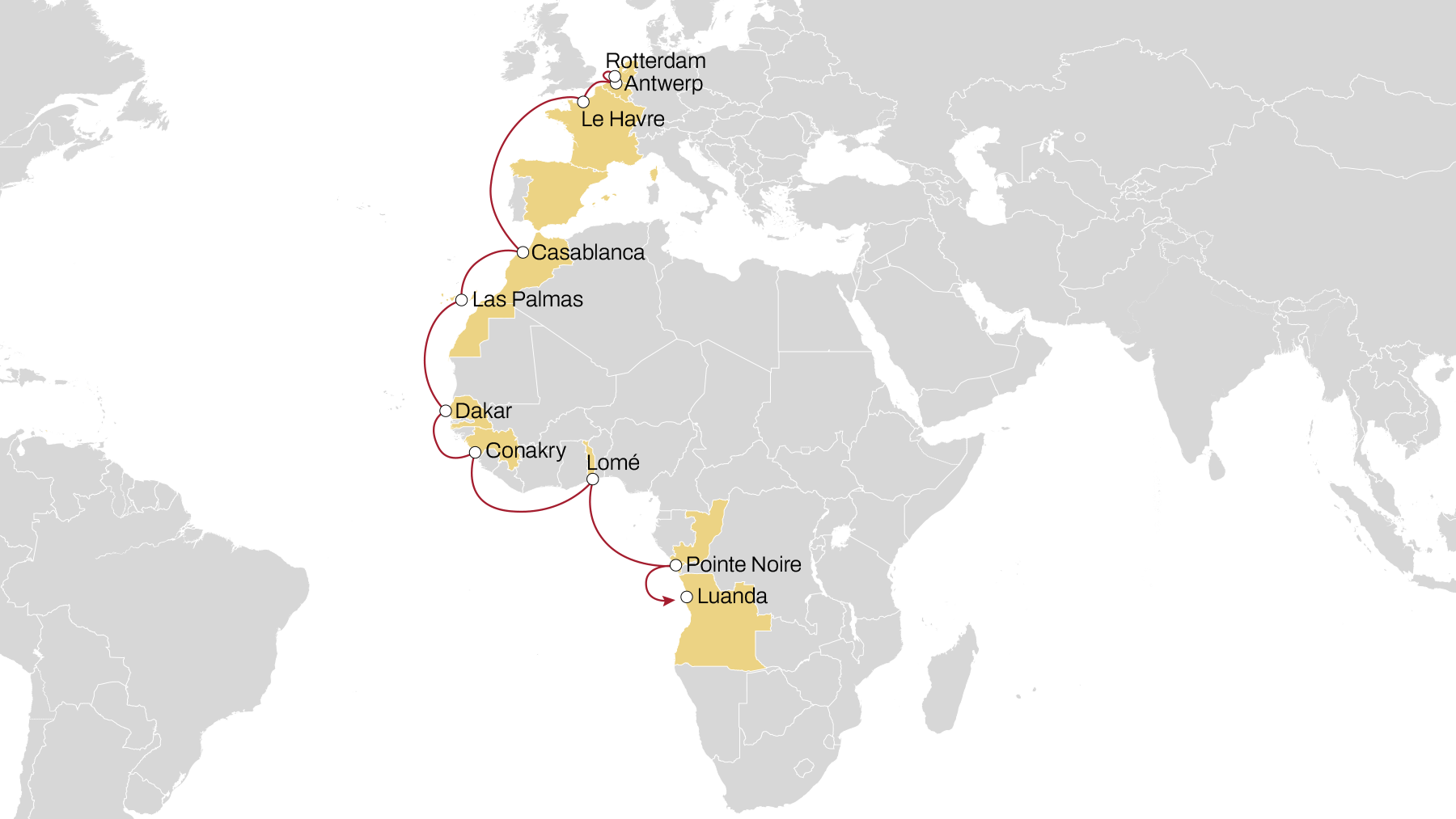 map ex NWC to Angola, Congo and Dr. Congo