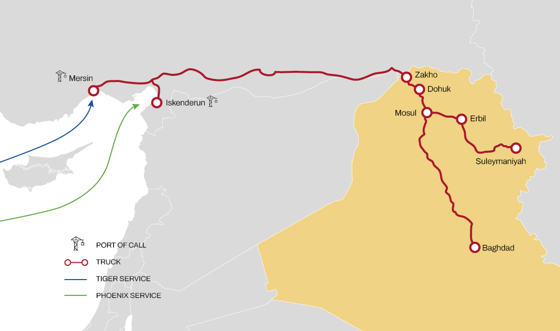 inland map to iraq via turkiye