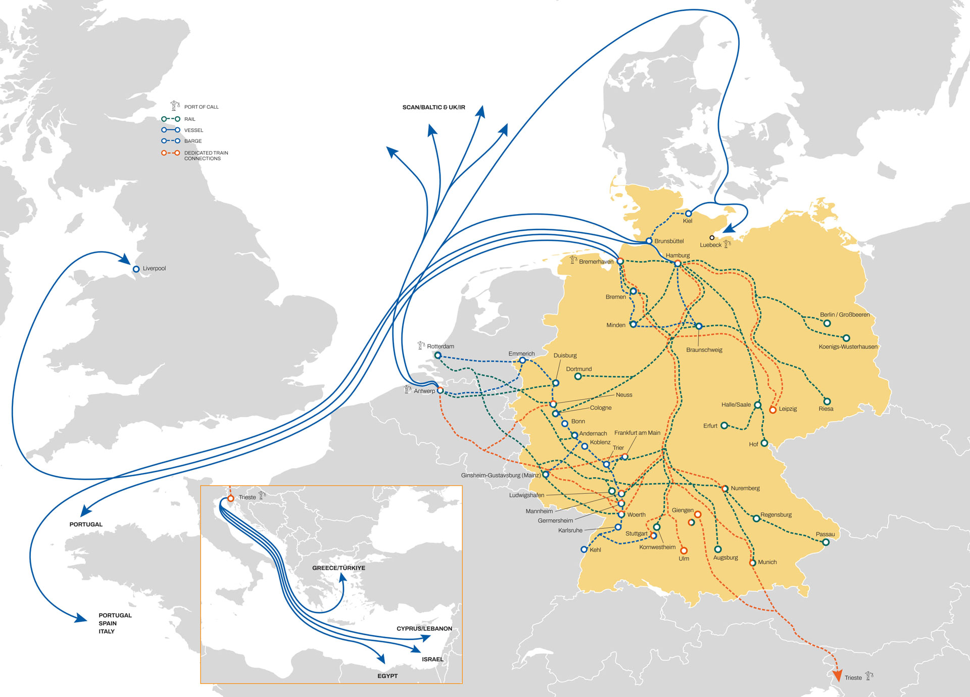 MSC Germany depot network map illustration