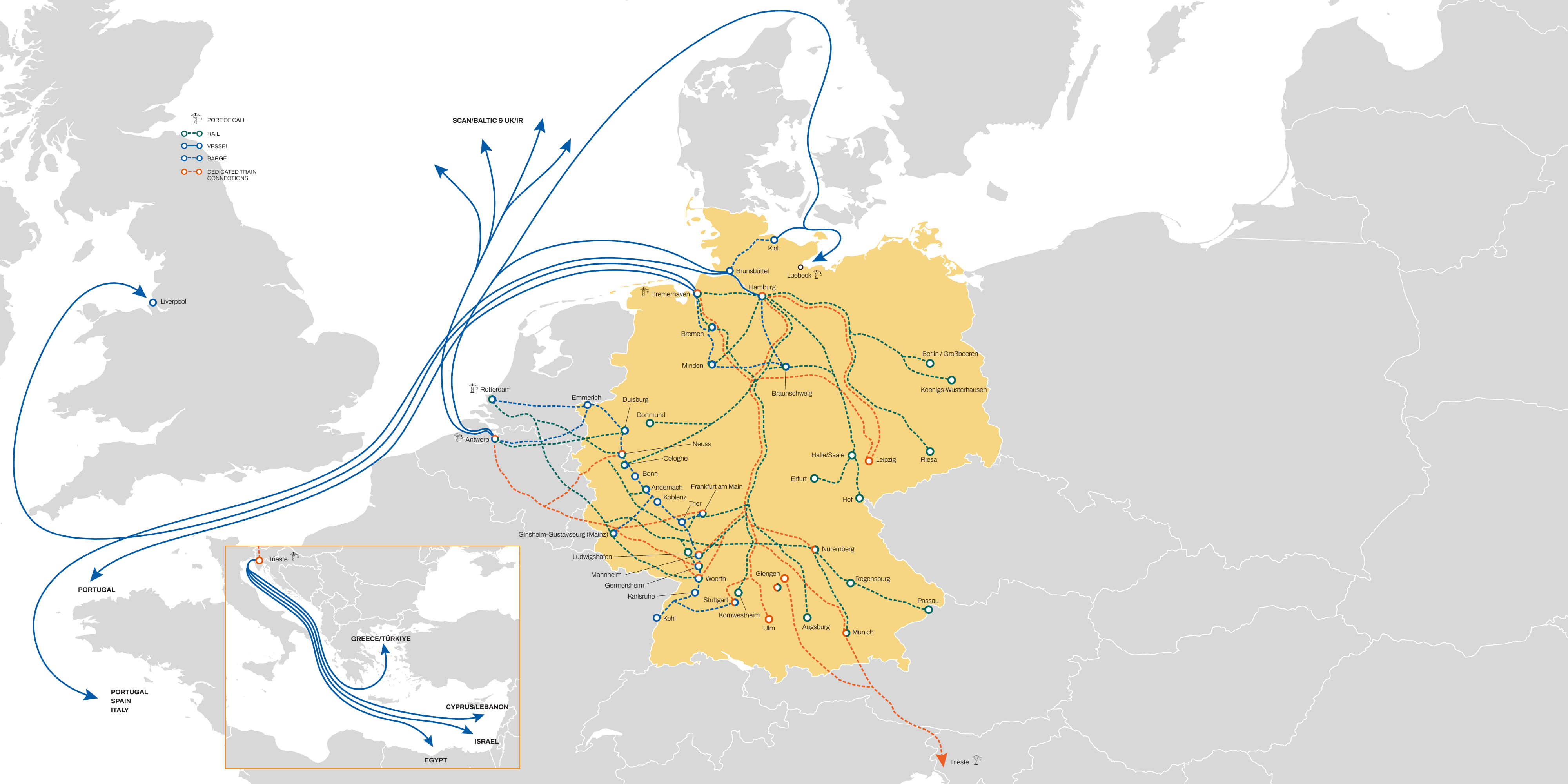 MSC Germany depot network map illustration