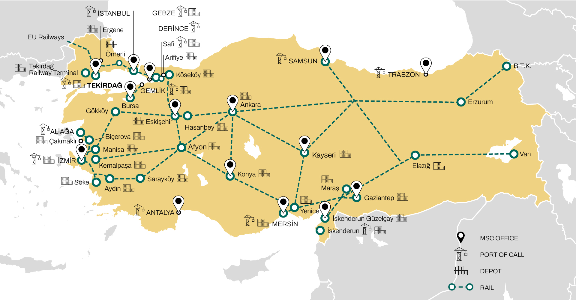 MSC Turkiye intermodal map