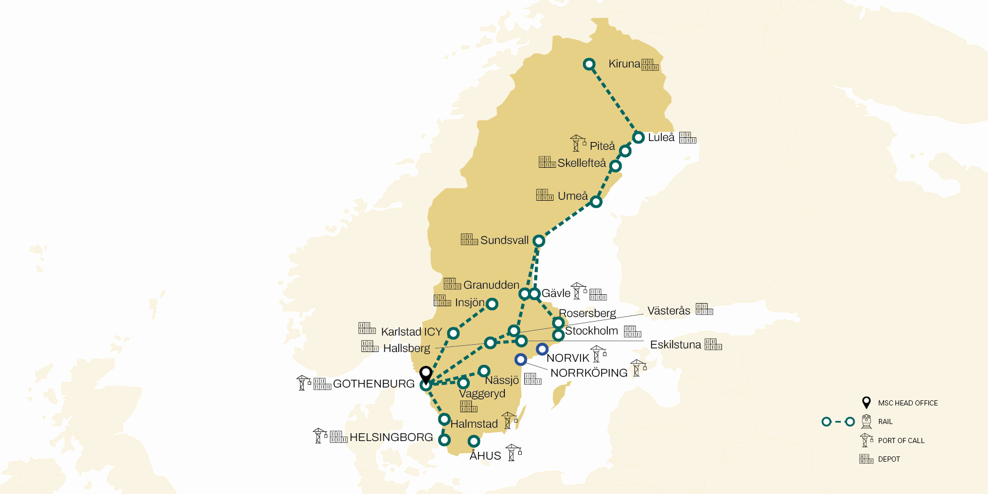 MSC Sweden inland network