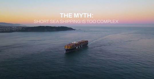 MSC Container Vessel sailing in front of a beautiful sunset with title text on top